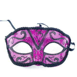 Karnevalsmaske Pink-Schwarz mit Verzierungen