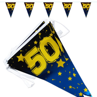 50. Geburtstag Wimpelkette "Stars/Gold Metallic" 6,8 m lang