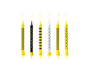 Geburtstagskerzen - Schwarz, Weiß, Gelb -  mit Punkten und Streifen