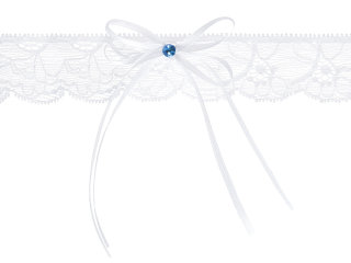 Strumpfband Elly - Weiße Spitze mit blauem Deko-Diamanten