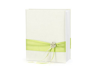 Hochzeitsgästebuch - Satin mit grünem Band