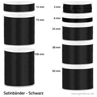 Satinband - 6 mm x 25 m - Schwarz