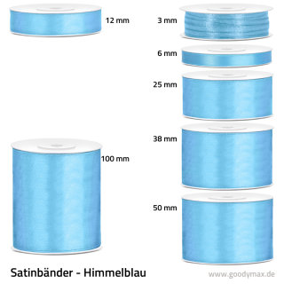 Satinband - 12 mm x 25 m - Himmelblau