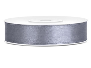 Satinband - 12 mm x 25 m - Grau / Silber