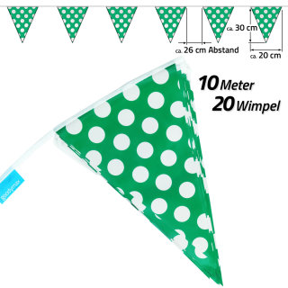 Goodymax® Wimpelkette 10 m Grün mit weißen Punkten