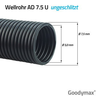 Wellrohr UNGESCHLITZT Außendurchmesser 7,5 mm - Meterware