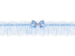 Strumpfband "Eva" - Hellblau mit Satinschleife und weißen Herz