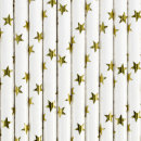 Papier-Trinkhalme Weiß mit goldenen Sternen 10 Stück