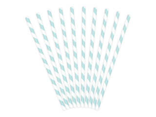 Papier-Trinkhalme Hellblau Weiß gestreift 10 Stück