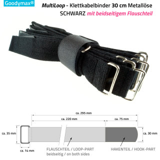 10 x Goodymax® MultiLoop Klettkabelbinder 30 cm Metallöse schwarz
