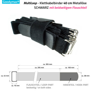 10 x Goodymax® MultiLoop Klettkabelbinder 40 cm Metallöse schwarz