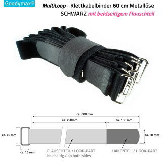 10 x Goodymax® MultiLoop Klettkabelbinder 60 cm Metallöse schwarz