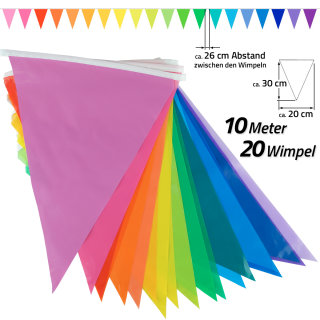 Goodymax® Wimpelkette 10 m Farbverlauf 20 Farben Regenbogen Rainbow