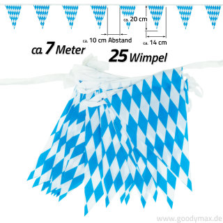 Goodymax® Wimpelkette 7 m Bavaria Polyester Stoff 14 x 20 cm