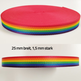 Ausverkauf Gurtband Regenbogen 1,5 mm stark 25 mm breit 5 Meter