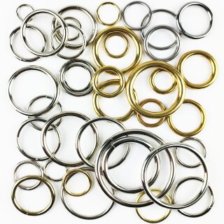 Ausverkauf O-Ringe 10 Stück - 12 - 60 mm Durchmesser, Messing, Stahl vernickelt, vermessingt, verchromt, Edelstahl